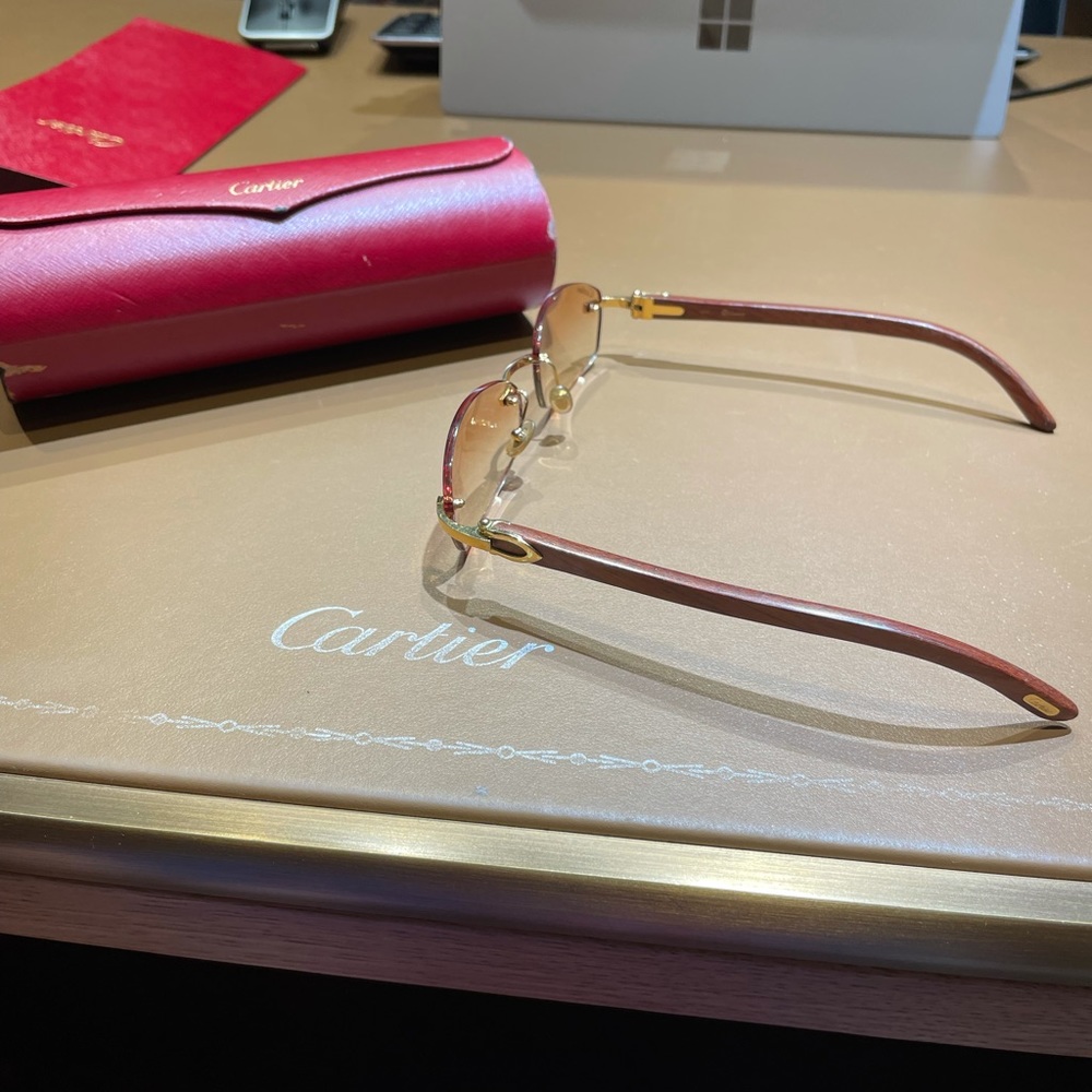 Vintage Cartier Wood Rimless Sunglasses - Picture 4 of 15